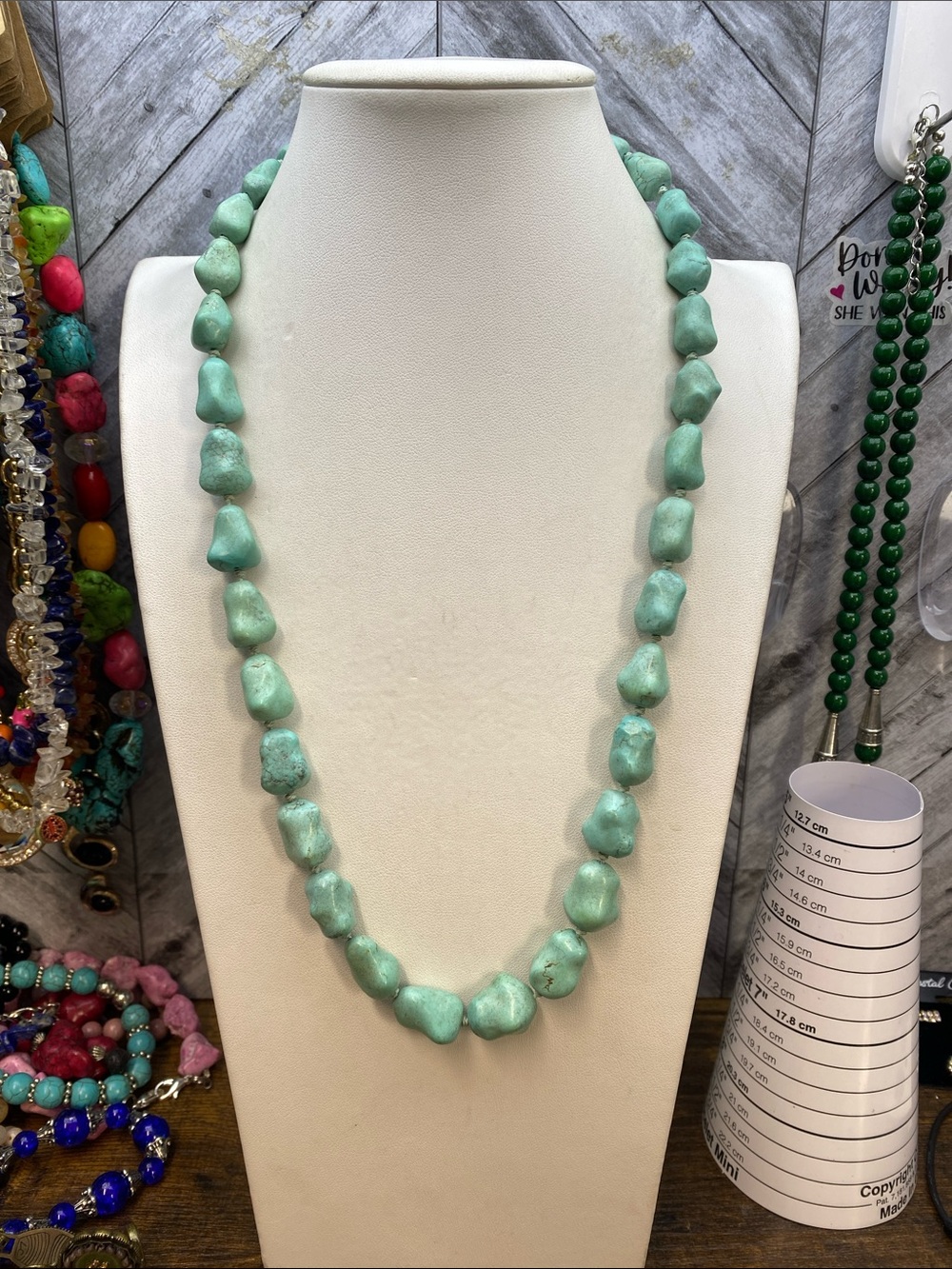 Turquoise Seafoam Green Nugget Bead 28 inch Necklace 925 Silver tested